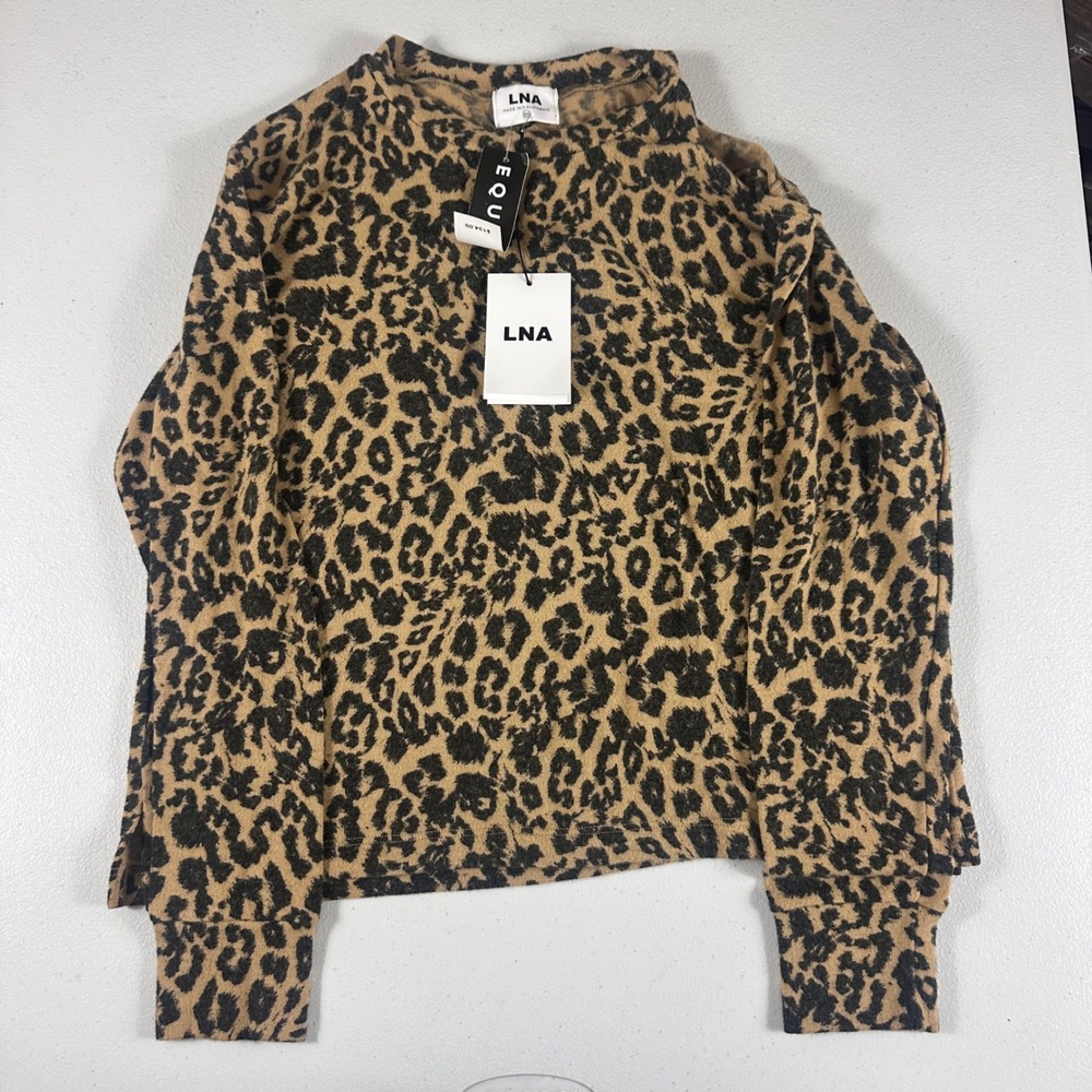 LNA Leopard Cold Shoulder Top Womens XS Brown Animal Print Long Sleeve EQUSW20-C